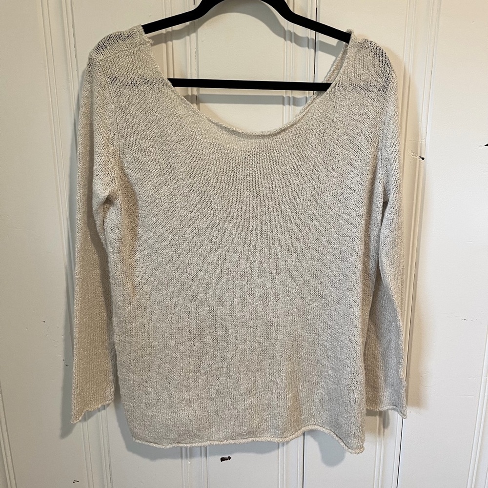 Zara Sheer Cream Lightweight Scoop Back Sweater